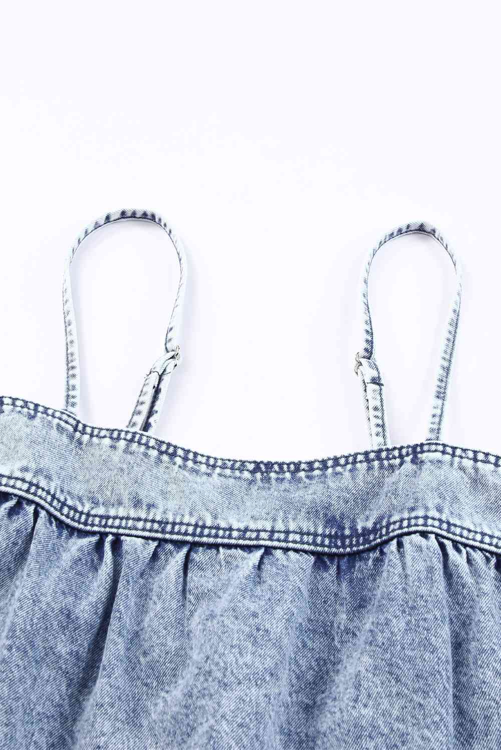 Smocked Adjustable Strap Denim Cami