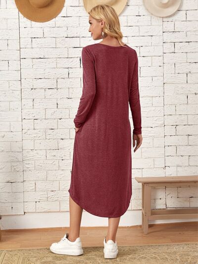 Pocketed Round Neck Long Sleeve Tee Dress